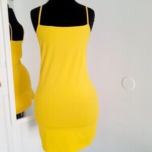Divided H&M Solid Yellow Bodycon Spaghetti Straps Cami Mini Dress M